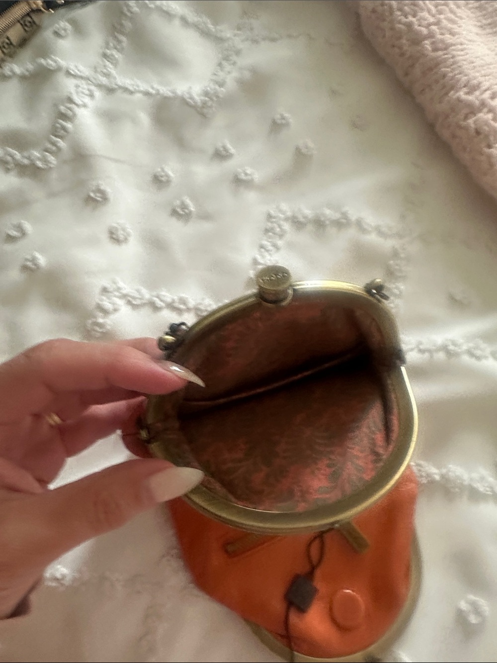 HOBO Orange Leather Kiss-Lock Wristlet with Chain - Picture 4 of 4